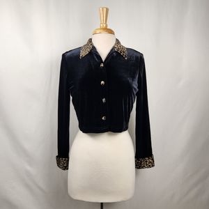 Ronni Nicole Black velour and leopard print cardigan